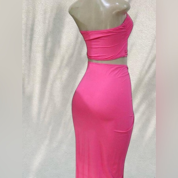 HOT PINK CUT-OUT TWO PIECE SET BODYCON SKIRT SET SIZE M - Picture 3 of 3